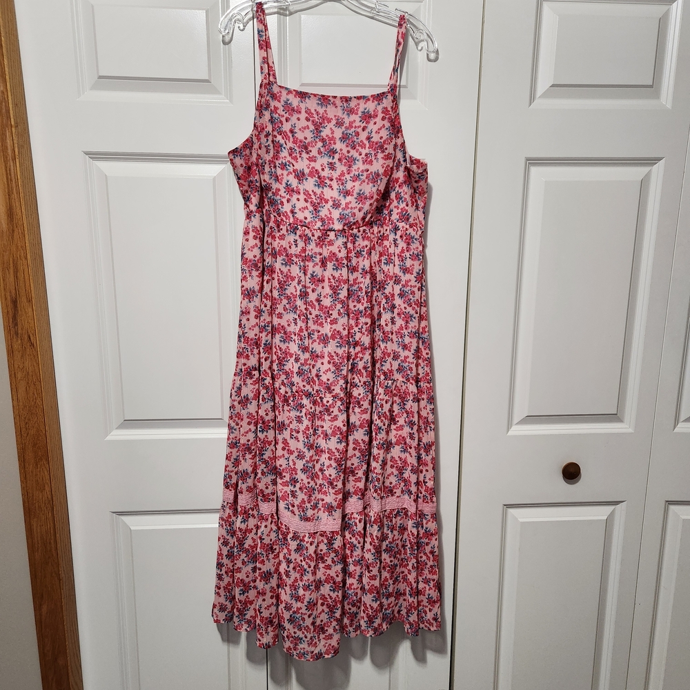 Torrid Pink Top with Blue Floral Design